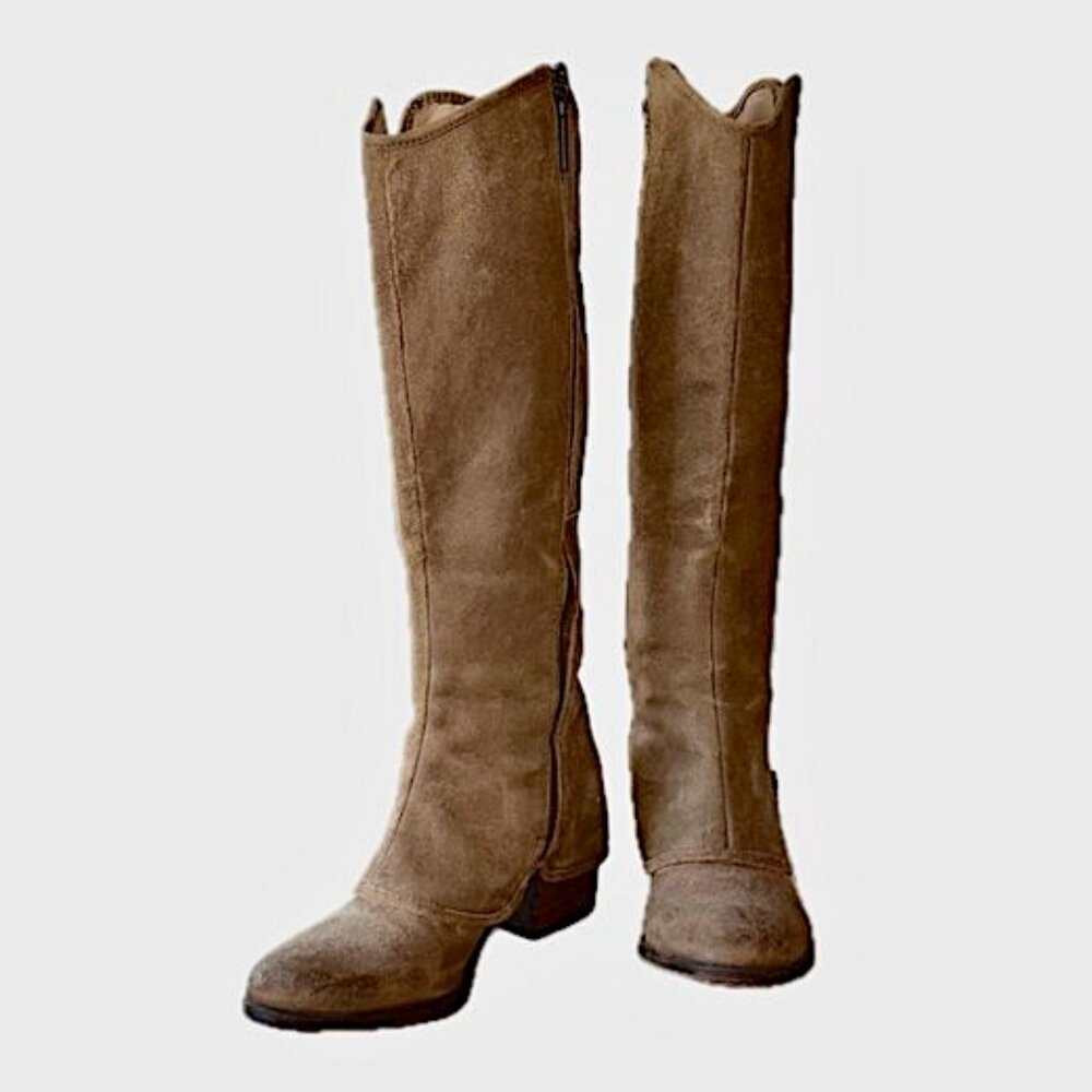 Donald Pliner Devi6 Tall Boot Wm Sz 7.5 Western Riding Boot Distressed Tan Suede